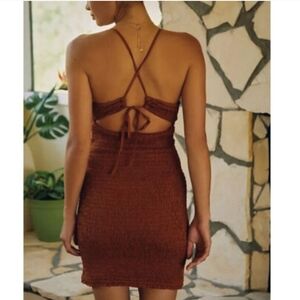 Anthropologie Ellen Halter Mini Dress With Back Cutout Rust Medium
